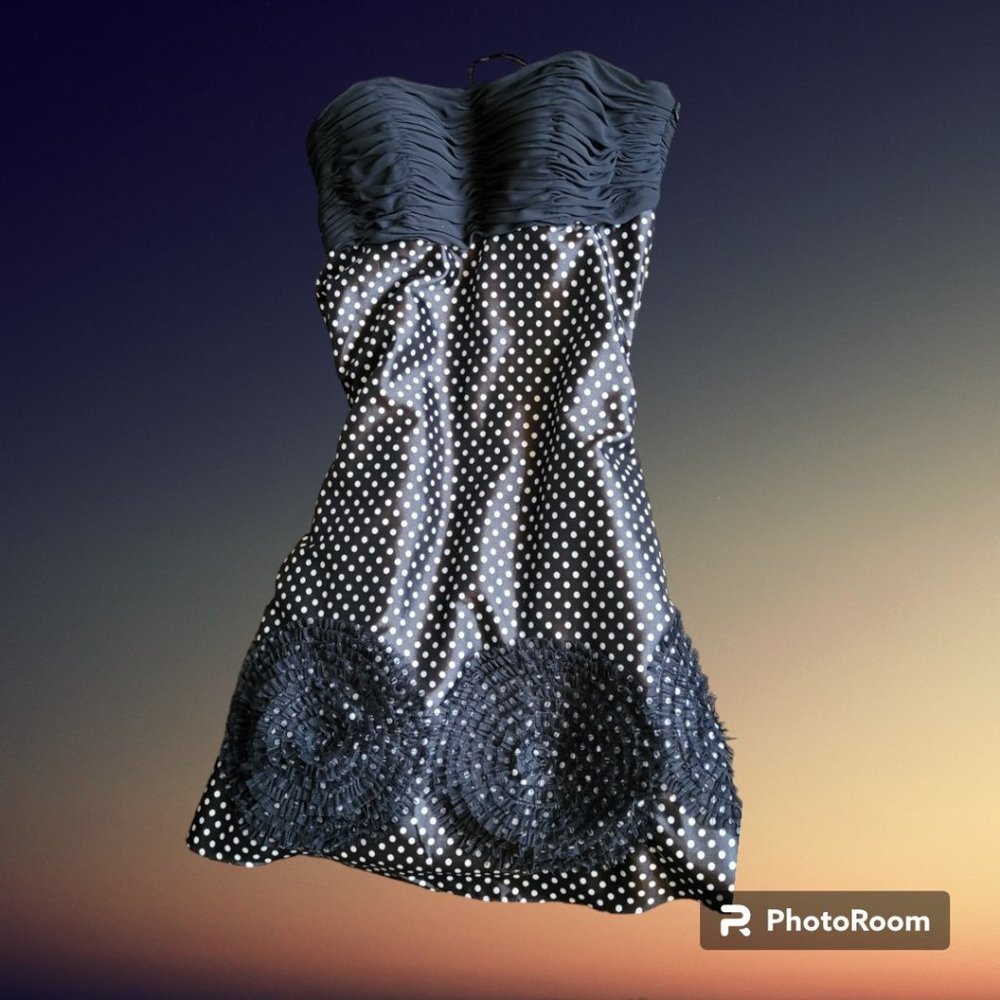 Sue Wong - Retro cocktail dress, strapless, ruffled top, polka dot, flawless